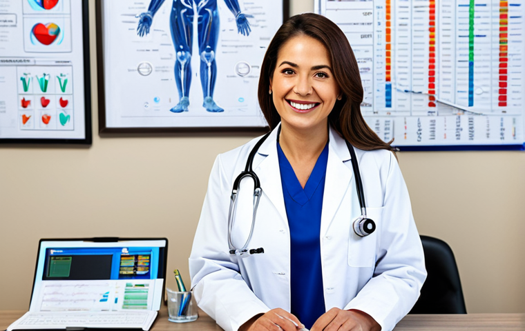 **
"A professional woman doctor in a clean, modern hospital office, wearing a fully clothed, modest lab coat and stethoscope. She is smiling warmly at the viewer. Background includes medical charts and equipment. Safe for work, appropriate content, perfect anatomy, correct proportions, professional, family-friendly, well-formed hands, proper finger count, natural pose, high quality."
**