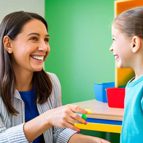 Home 18 구술 발달과 치료 - **A child happily playing a speech therapy game with a friendly female speech therapist in a bright,...