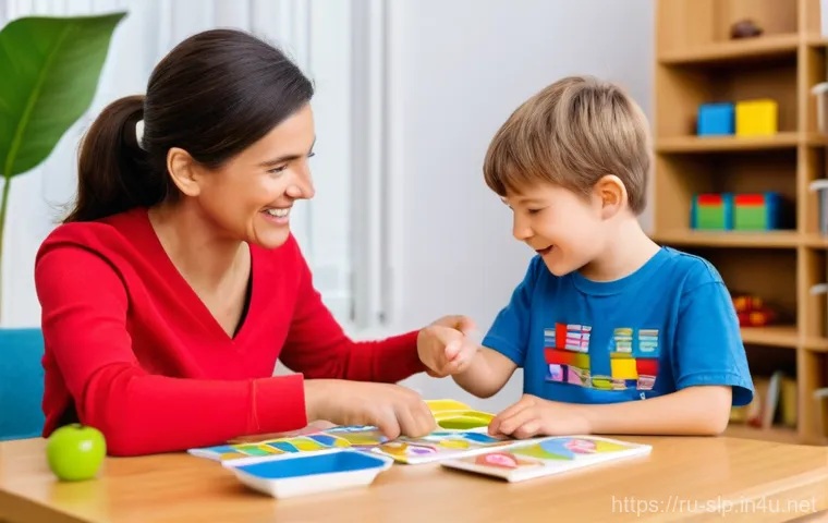 언어와 발음 치료의 차이 - **Prompt 1: Language Therapy - Interactive Learning Session**
A bright, cheerful scene in a chil...
