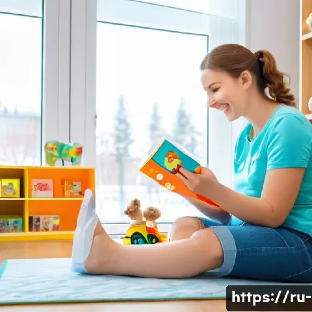 언어 장애 평가 도구 - A warm and inviting therapy room setting showing a young Russian-speaking child wearing a colorful d...