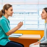 구술치료 과정 - A professional speech therapist working with a young adult Russian woman in a modern therapy room, f...