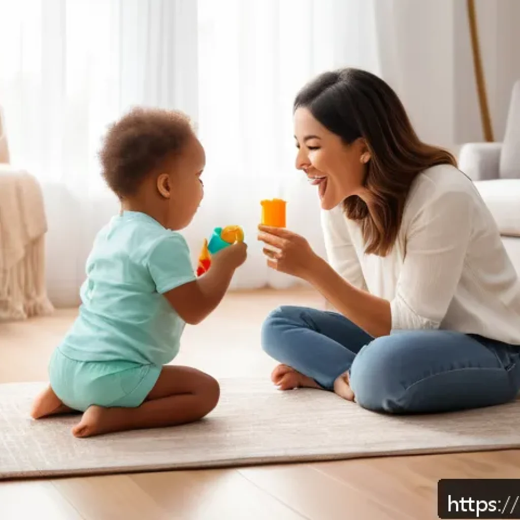 언어 장애를 가진 아동 치료 - A cozy, bright home setting where a mother and her toddler (wearing a diaper) are engaged in playful...